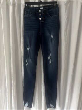 KanCan Navy Distressed High-Rise Skinny Jeans